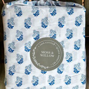 Moss & Willow QUEEN SIZE Blue Floral Cotton Sheet Set - 100% Cotton